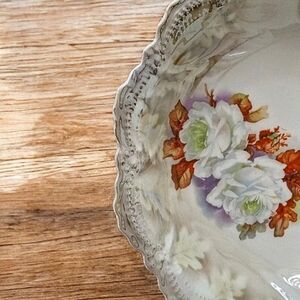 Vintage Leuchtenburg Germany Porcelain Lusterware Bowl Roses, Leaves, Autumn
